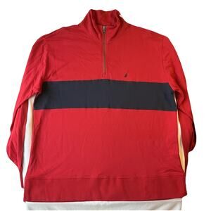 Nautica Men Sweatshirt Size L Red Colorblock Logo 1/4 Zipper Long Sleeve